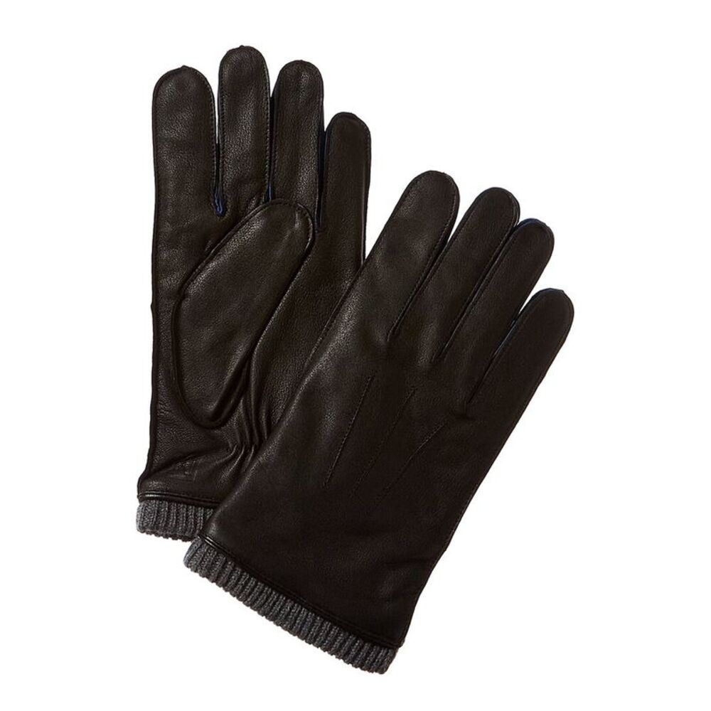 Bruno Magli Ribbed Cuff Cashmere-Lined Leather Gloves